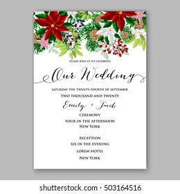 Bridal Shower invitation card template with winter bridal bouquet wreath flower Poinsettia Merry Christmas Party Invitation Baby shower  invitation Thank you card Wedding Invitation mason jar