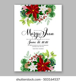 Bridal Shower invitation card template with winter bridal bouquet wreath flower Poinsettia Merry Christmas Party Invitation Baby shower  invitation Thank you card Wedding Invitation mason jar