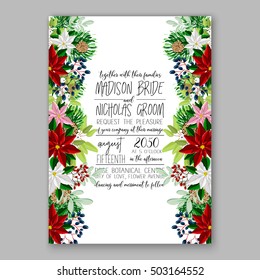 Bridal Shower invitation card template with winter bridal bouquet wreath flower Poinsettia Merry Christmas Party Invitation Baby shower  invitation Thank you card Wedding Invitation mason jar