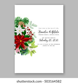 Bridal Shower invitation card template with winter bridal bouquet wreath flower Poinsettia Merry Christmas Party Invitation Baby shower  invitation Thank you card Wedding Invitation mason jar