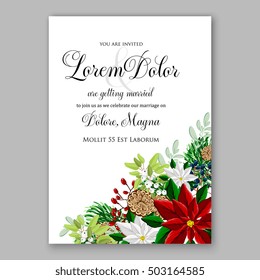 Bridal Shower invitation card template with winter bridal bouquet wreath flower Poinsettia Merry Christmas Party Invitation Baby shower  invitation Thank you card Wedding Invitation mason jar