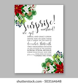 Bridal Shower invitation card template with winter bridal bouquet wreath flower Poinsettia Merry Christmas Party Invitation Baby shower  invitation Thank you card Wedding Invitation mason jar