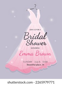 Bridal Shower invitation card with wedding dress.