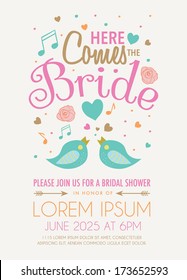 Bridal Shower Invitation featuring the words "Here Comes the Bride"