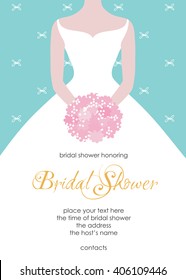 Bridal Shower Invitation Template. Beautiful Bride With A Flower Bouquet.