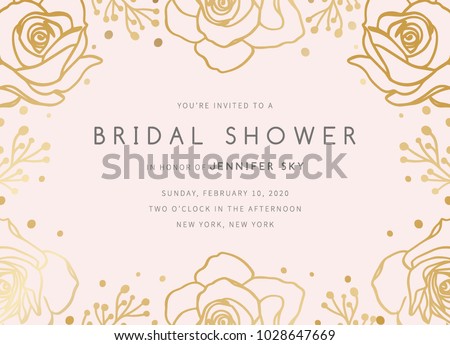 Bridal Shower Invitation Template. Bridal Shower Invite with flowers on pink background