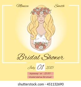 Bridal Shower invitation. Wedding card for bride party. Bridal illustration