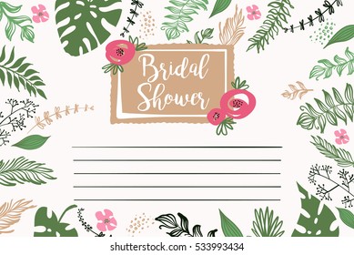 Bridal Shower Vector Template. Invitation With Text Please Join Us And Floral Background 