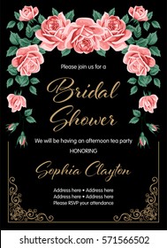 Bridal Shower Or Wedding Invitation With Roses. Vector Illustration