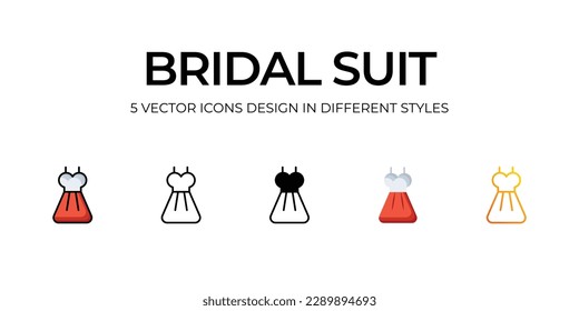 Bridal Suit Icon Design in Five style with Editable Stroke. Line, Solid, Flat Line, Duo Tone Color, and Color Gradient Line. Suitable for Web Page, Mobile App, UI, UX and GUI design.