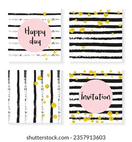 Bridal Template. Decorative Particles Set. Black Romantic Particle. Glittery Spray. Stripe Party Art. Golden Mothers Design. White Minimal Brochure. Golden Bridal Template