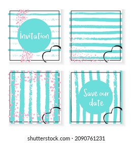 Bridal Template. Turquoise Vintage Effect. Stripe Holiday Textile. Rose Frame. Pink Retro Paint. Mint Marriage Stardust. Hand Drawn Brochure Set. Stripe Bridal Template