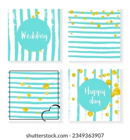 Bridal Texture. Turquoise Party Design. Festive Concept. Stripe Stylish Textile. White Nursery Brochure. Hand Drawn Particles Set. Premium Magazine. Golden Bridal Texture