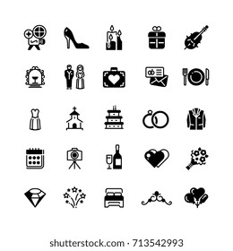 Bridal vector symbols. Wedding vector black silhouette icons isolated on white. Collection of wedding icons black silhouette illustration