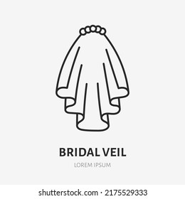 Bridal Veil Doodle Line Icon. Vector Thin Outline Illustration Of Accessoire Marriage. Black Color Linear Sign For Wedding Apparel