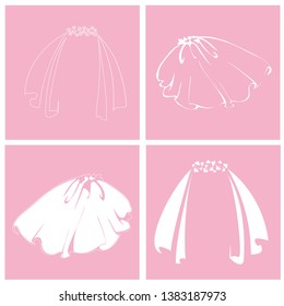 Bridal Veil. Set Of Isolated Icons. Vector Isolated Illustration.