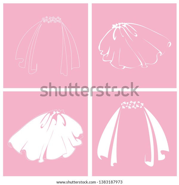 Bridal veil. Set of isolated icons. Vector\
isolated illustration.