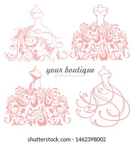 Bridal Wedding Dress Boutique Logo Design Set Vector Collection