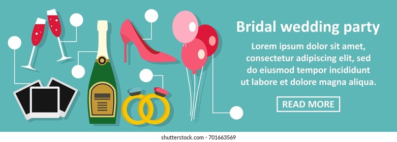 Bridal wedding party banner horizontal concept. Flat illustration of bridal wedding party banner horizontal vector concept for web