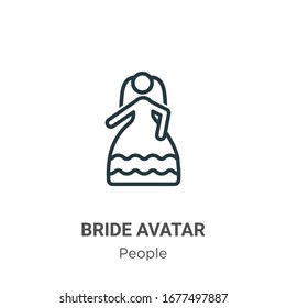 Bride avatar outline vector icon. Thin line black bride avatar icon, flat vector simple element illustration from editable people concept isolated stroke on white background
