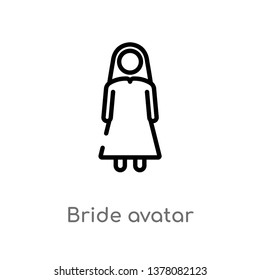 bride avatar vector line icon. Simple element illustration. bride avatar outline icon from people concept. Can be used for web and mobile