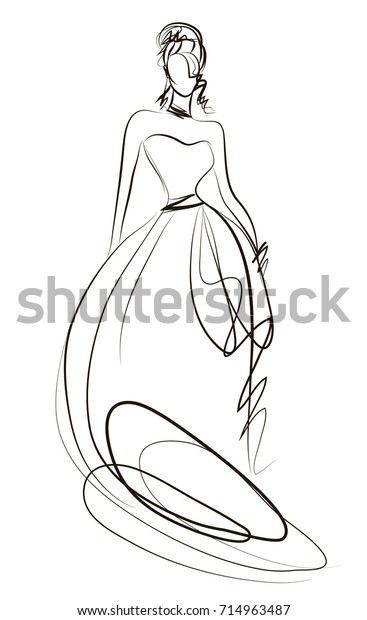 Bride Beautiful Dress Model Sketch Silhouette Stock Vector (Royalty ...