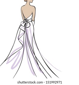 Bride in beautiful wedding dress vector illustration
