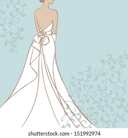 Bride in beautiful wedding dress vector illustration