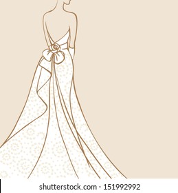 Bride in beautiful wedding dress vector illustration