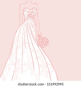 Bride in beautiful wedding dress vector illustration