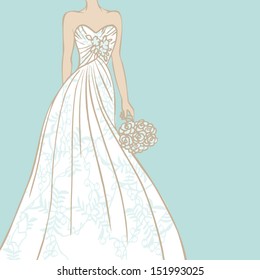 Bride in beautiful wedding dress vector illustration