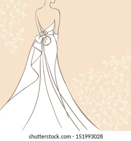 Bride in beautiful wedding dress vector illustration