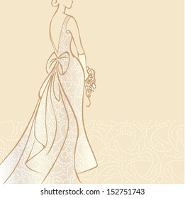 Bride in beautiful wedding dress vector illustration