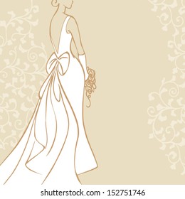 Bride in beautiful wedding dress vector illustration