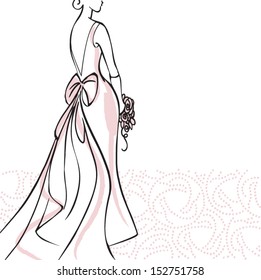 Bride in beautiful wedding dress vector illustration