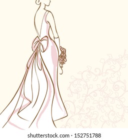 Bride in beautiful wedding dress vector illustration