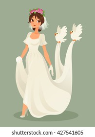 The bride and bird the wedding celebration, Vector illustration.