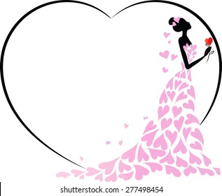 bride with blank heart shape border