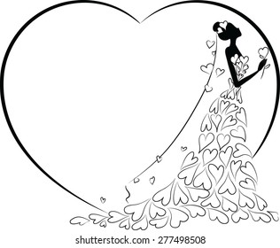 bride with blank heart shape border