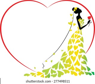bride with blank heart shape border
