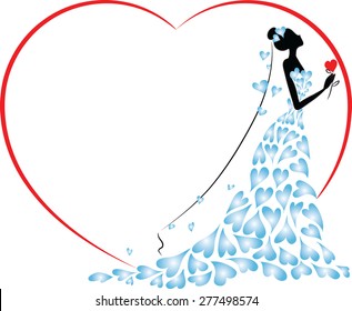 bride with blank heart shape border