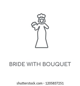 Bride with Bouquet linear icon. Bride with Bouquet concept stroke symbol design. Thin graphic elements vector illustration, outline pattern on a white background, eps 10.