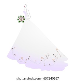 Bride with bouquet on white background.