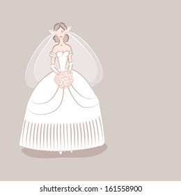 bride with bouquet - vector illustration
