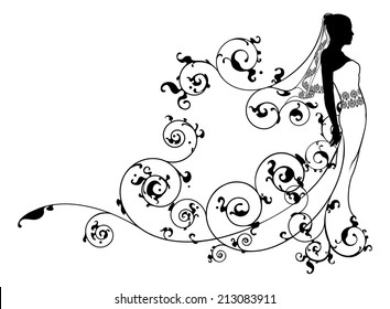 Bride bridal dress silhouette abstract illustration of a bride on her wedding day