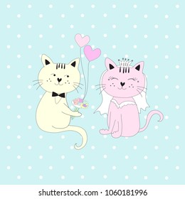 Bride and bridegroom cats cartoon vector. Love and Valentine concept