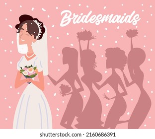 bride and bridesmaids with the bouquet