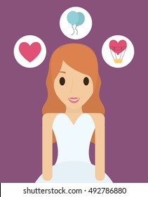 Bride cartoon and balloons icon. Save the date wedding and marriage theme. Colorful background. Vector illustration