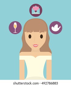 Bride cartoon icon. Save the date wedding and marriage theme. Colorful background. Vector illustration