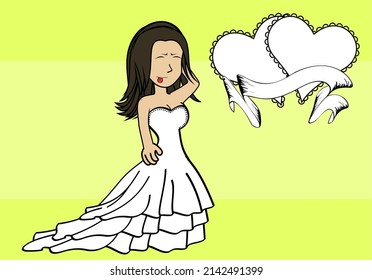 bride character cartoon kawaii expression background illustration